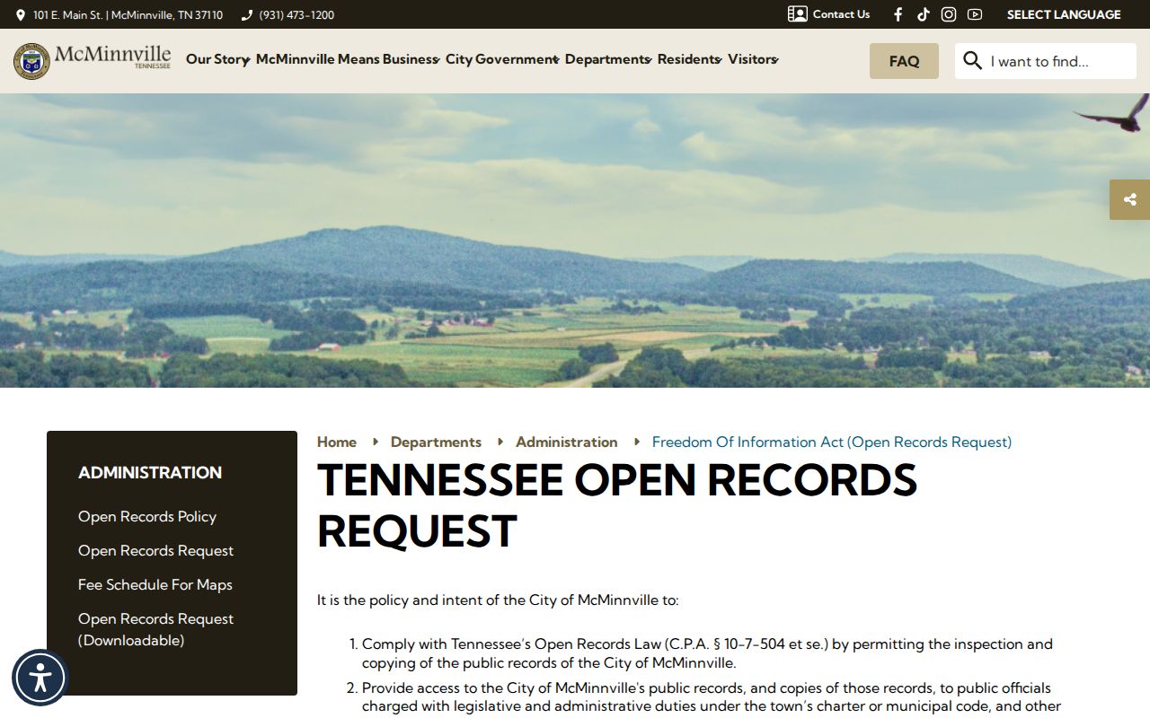 McMinnville Warren County arrest record open-records request page