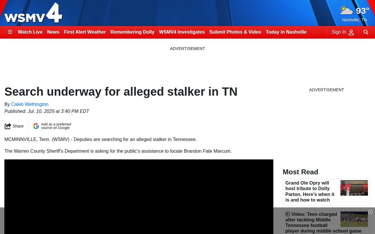 Regional WSMV Warren County wanted-investigation coverage requiring official record verification